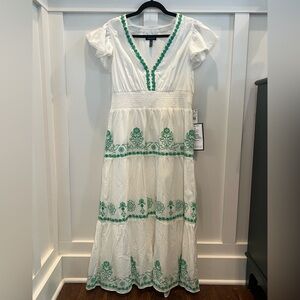 Adrianna Papell NWT White w/ Green Embroidery Maxi Dress size 12